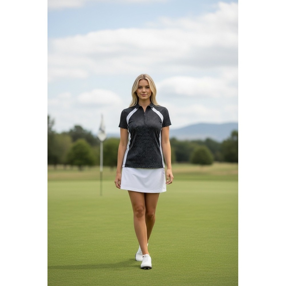 Chico's Zenergy Golf Polo Shirt Women S Black White Polka Dot SS performance top